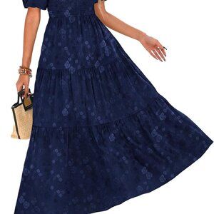 Women’s Flowy Midi Dress with Puff Sleeves & Chic A-Line Design for Weddings